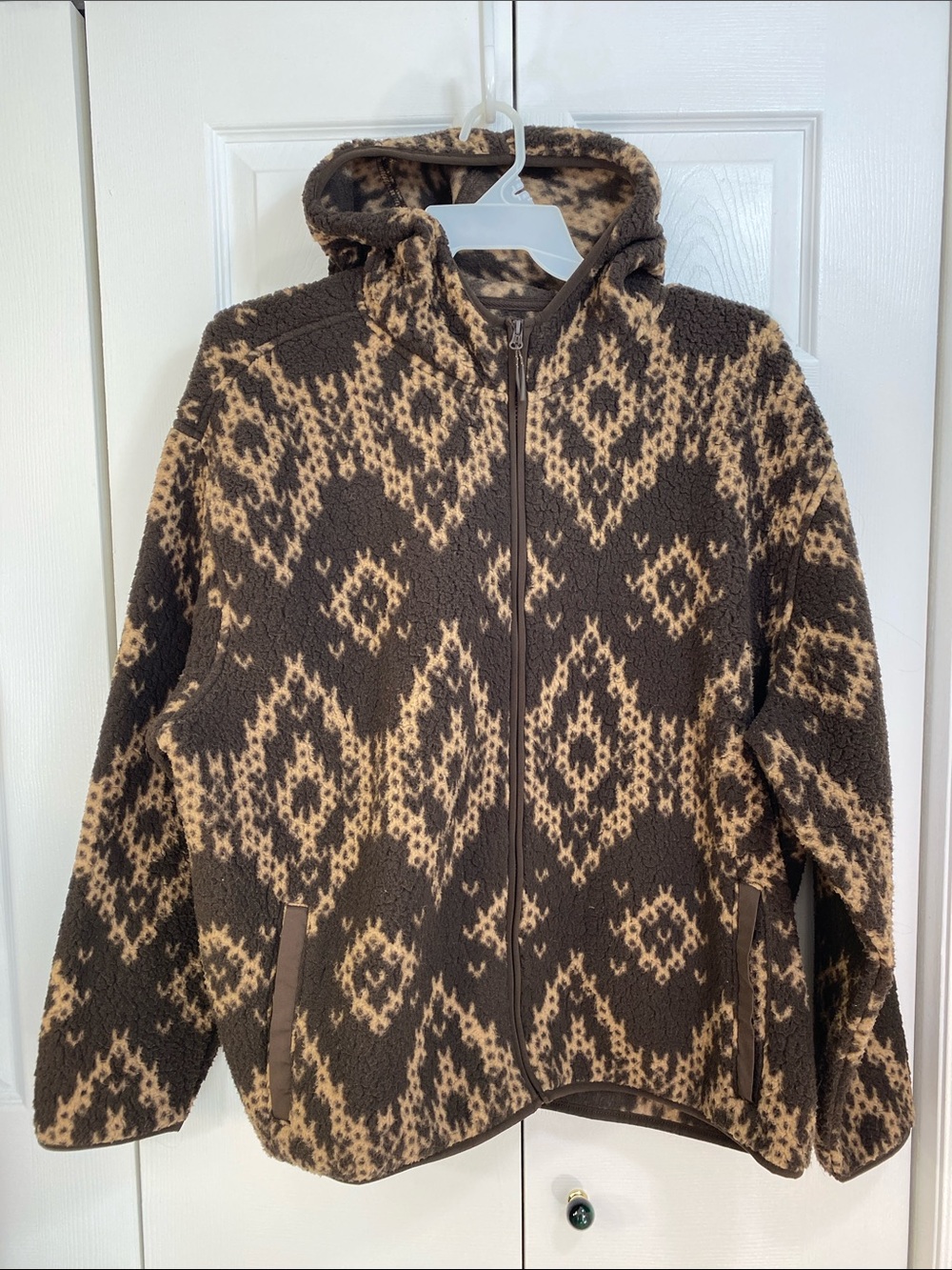 MEN’s Hooded Zip-Up Fleece Sweater, Hoodie in Brown & Tan, Old Navy XXL